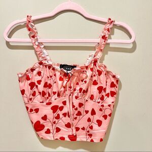 Cider Pink Red Heart Printed Cropped Tank Top Small
